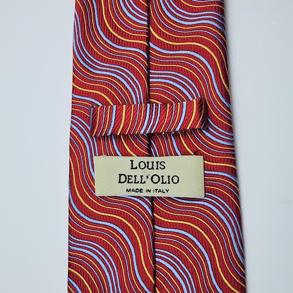 Louis Dell'Olio Tie 100% Silk Handmade Italy Mens One Size Red Wavy Stripe
